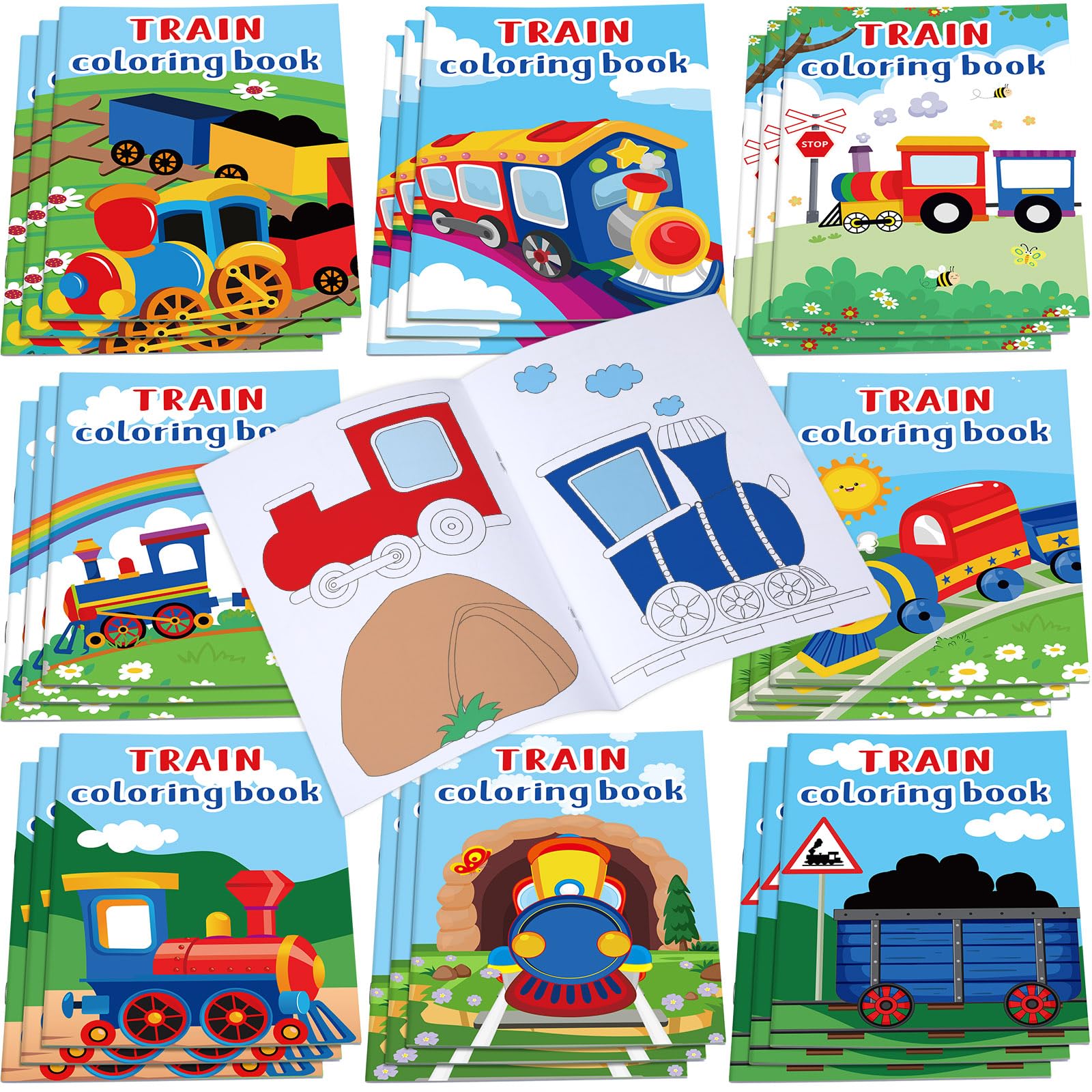 Faccito 24-Pack Mini Train Coloring Books – 112 Patterns, Party Favors for Kids