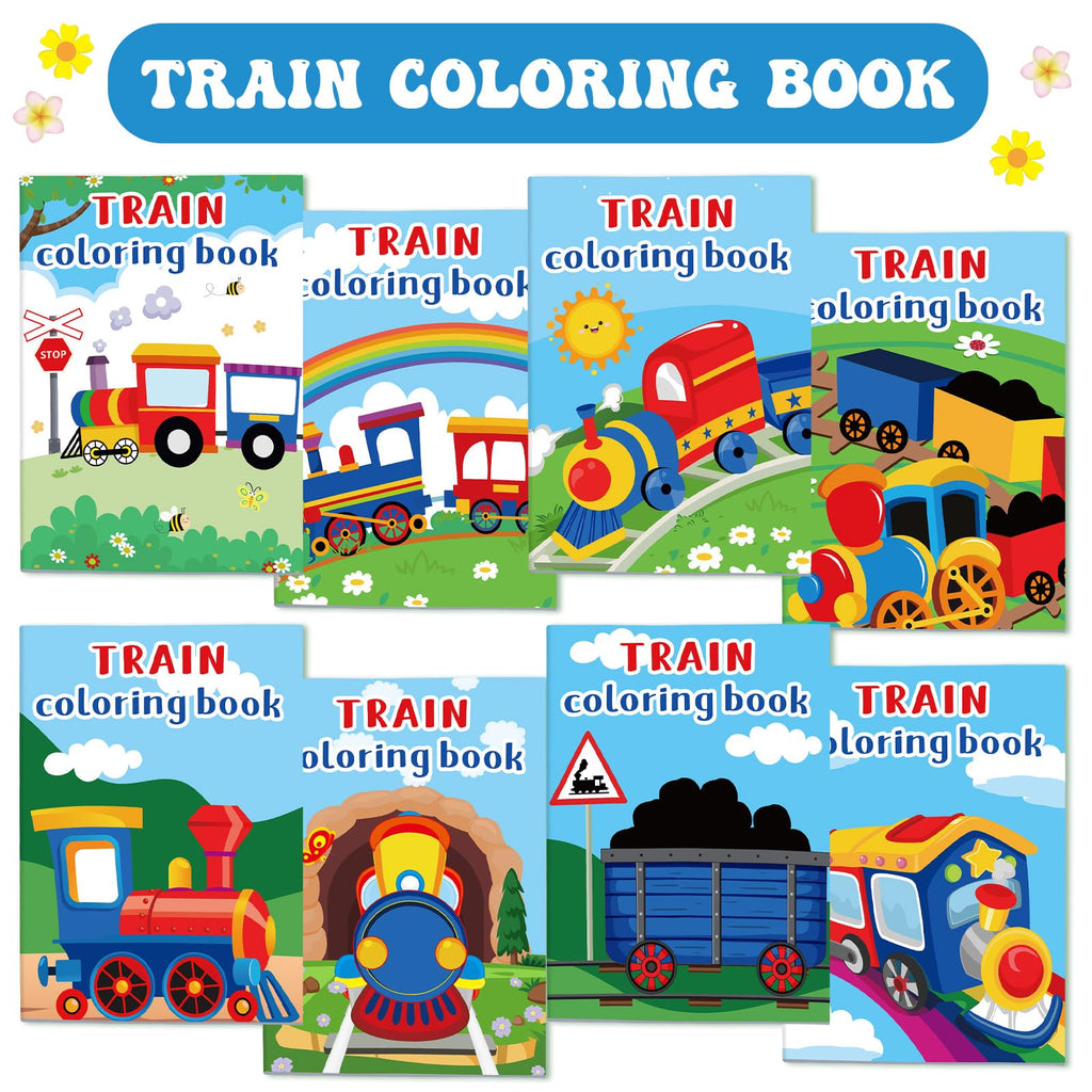 Faccito 24-Pack Mini Train Coloring Books – 112 Patterns, Party Favors for Kids