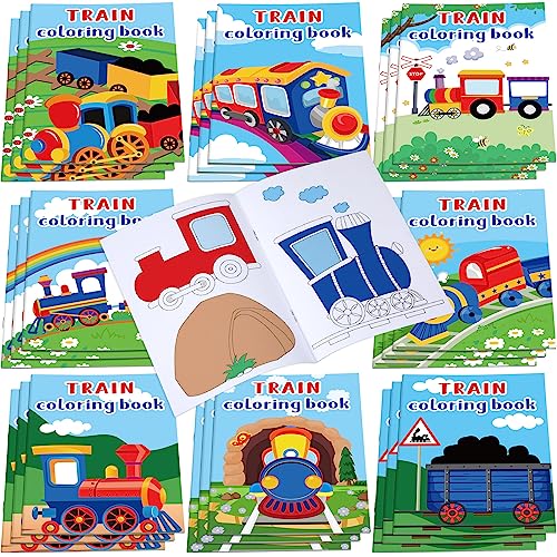 Faccito 24-Pack Mini Train Coloring Books – 112 Patterns, Party Favors for Kids