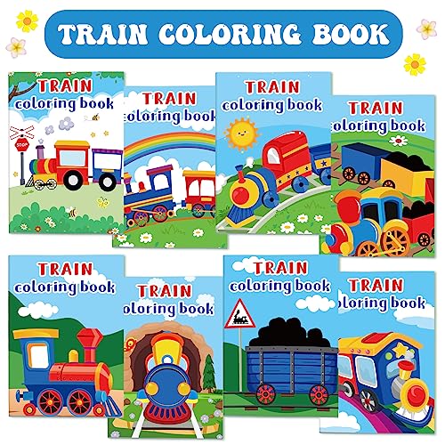 Faccito 24-Pack Mini Train Coloring Books – 112 Patterns, Party Favors for Kids