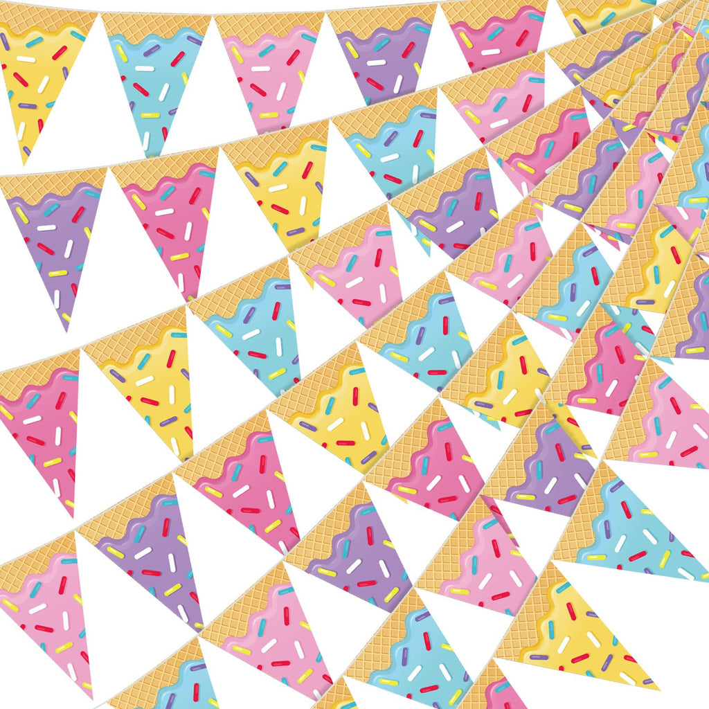 Faccito 5-Piece Donut Ice Cream Paper Pennant Banners - 9.84ft Each, Pre-Assembled Triangle Flags for Party Decorations