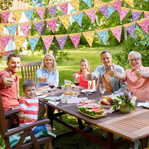 Faccito 5-Piece Donut Ice Cream Paper Pennant Banners - 9.84ft Each, Pre-Assembled Triangle Flags for Party Decorations