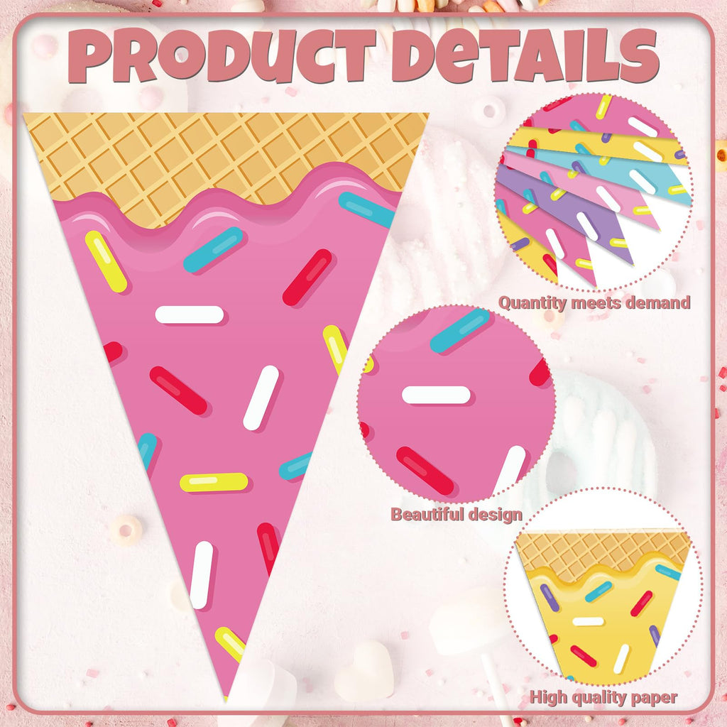 Faccito 5-Piece Donut Ice Cream Paper Pennant Banners - 9.84ft Each, Pre-Assembled Triangle Flags for Party Decorations