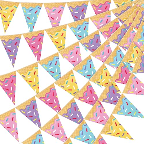 Faccito 5-Piece Donut Ice Cream Paper Pennant Banners - 9.84ft Each, Pre-Assembled Triangle Flags for Party Decorations