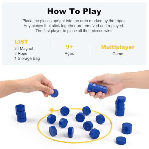 Faigcoy Magnetic Chess Game – 24 Full-Size Stones with 3 Ropes and Travel Bag for Indoor/Outdoor Family Fun