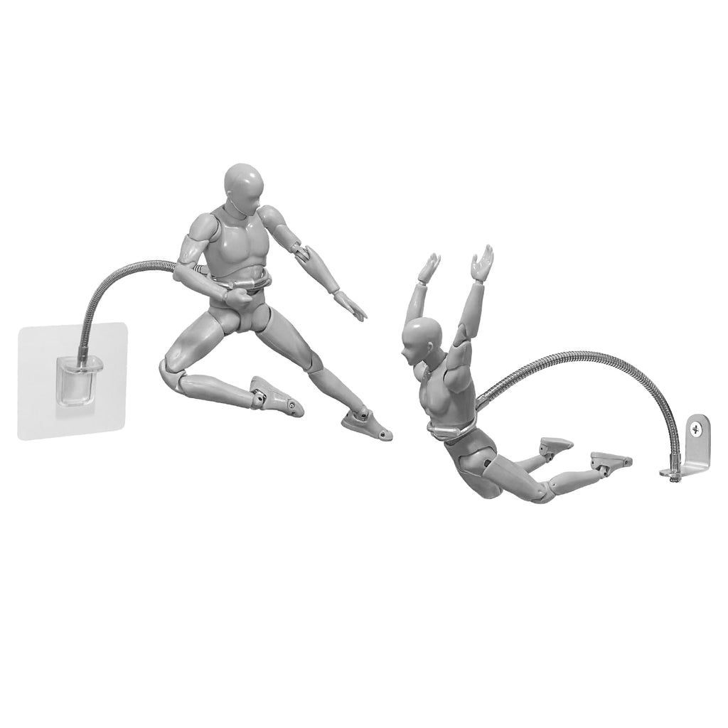 FaitAtten 2-Pack Silver Wall-Mounted Action Figure Flight Stands with Adjustable Serpentine Arm for 6" Figures