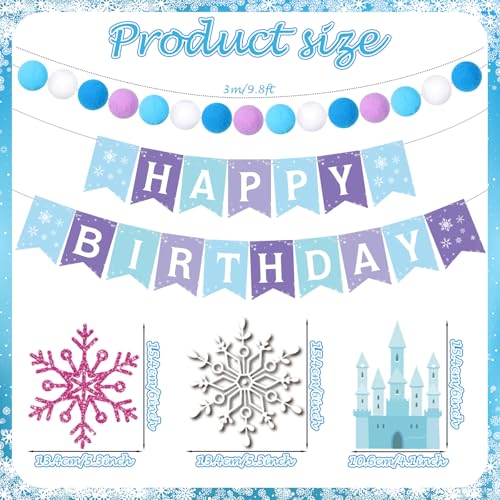 Fanfanwin 5-Piece Winter Snowflake Birthday Party Banner Set with Felt Garland – Blue and White