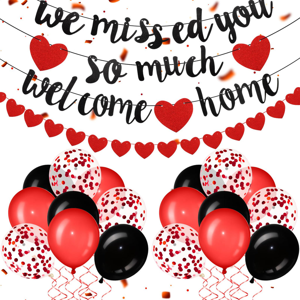 Fanfanwin Red Welcome Home Decorations Set – Banners, Garland, Balloons & Ribbon for Military Homecoming Party