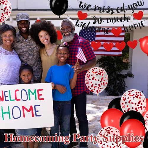 Fanfanwin Red Welcome Home Decorations Set – Banners, Garland, Balloons & Ribbon for Military Homecoming Party