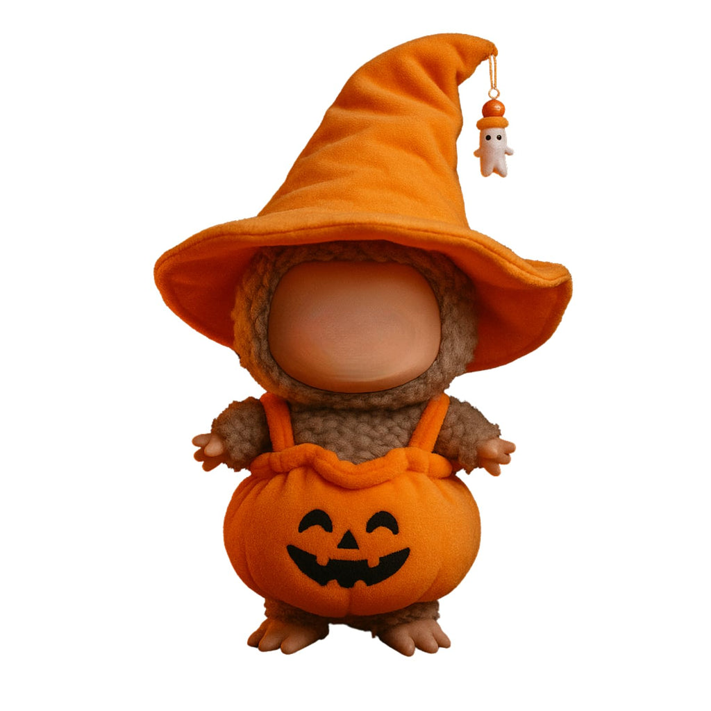 FANPOI 2-Piece Halloween Costume Set for 15-17cm Dolls – Pumpkin Dress & Witch Hat (No Doll Included, Orange)