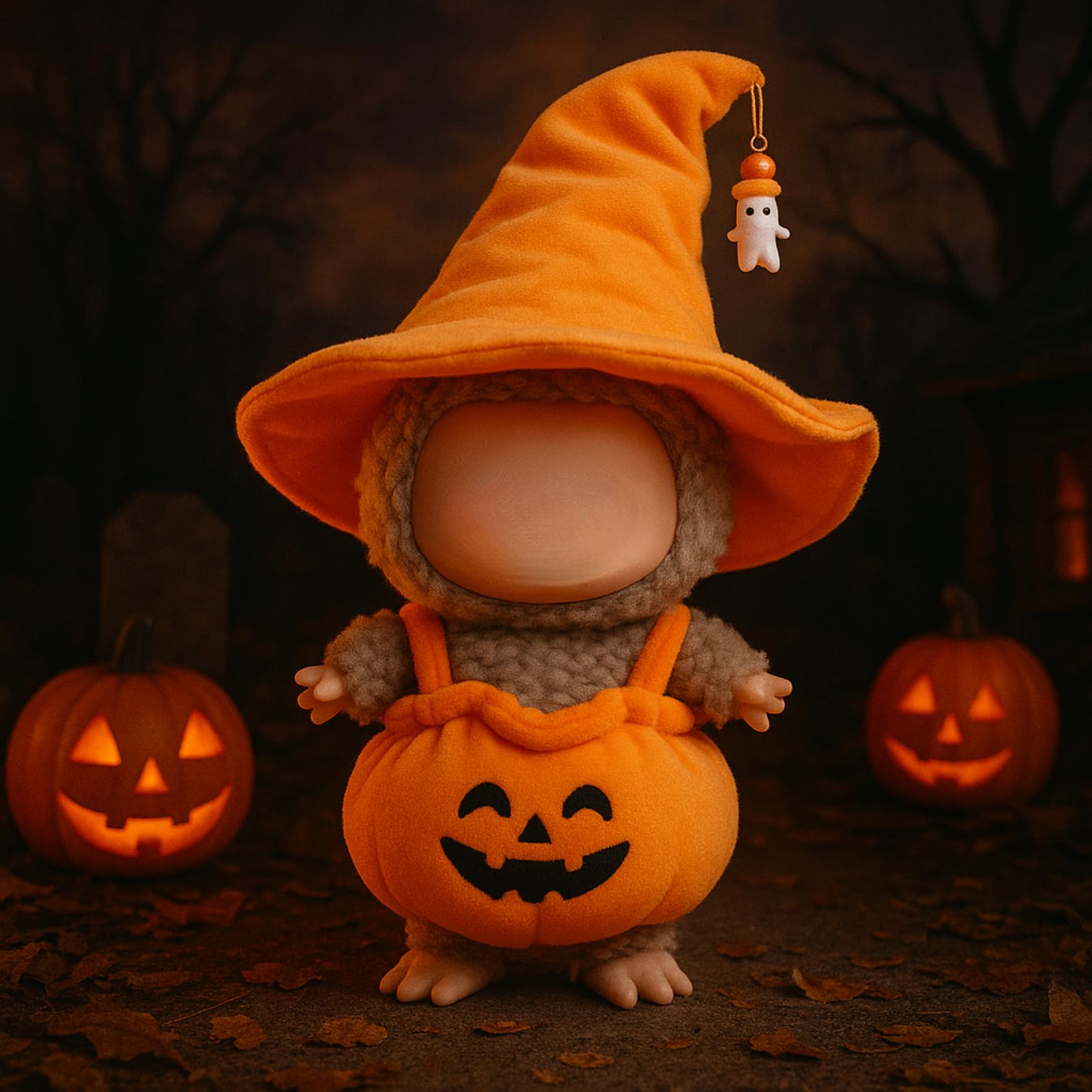 FANPOI 2-Piece Halloween Costume Set for 15-17cm Dolls – Pumpkin Dress & Witch Hat (No Doll Included, Orange)