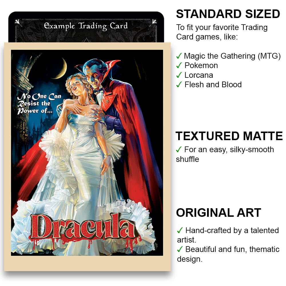 Fantasy North Dracula 50s Retro Horror Card Sleeves – 100 Textured Matte Sleeves for MTG, Pokemon, Commander