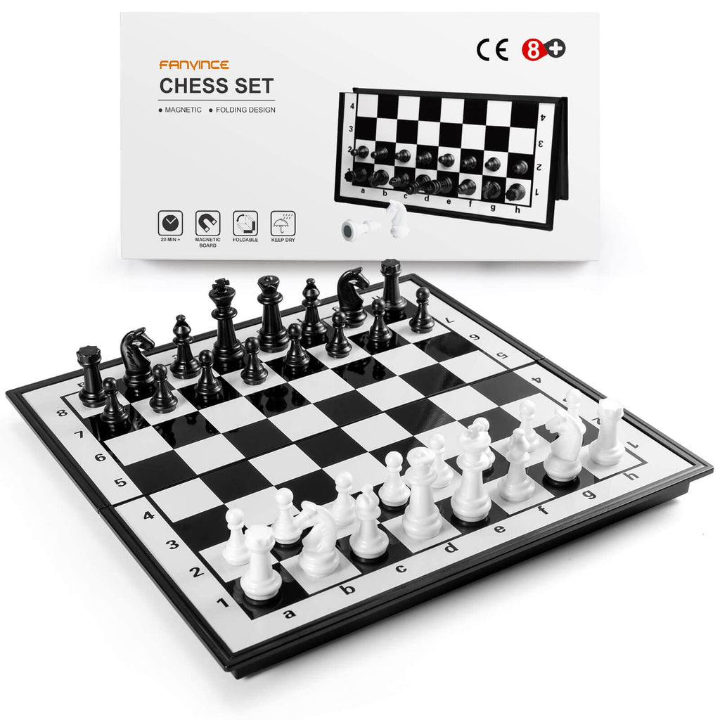 FanVince Magnetic Folding Chess Set – Travel Size 9.5 Inch Board with Pieces Storage