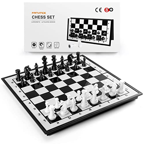 FanVince Magnetic Folding Chess Set – Travel Size 9.5 Inch Board with Pieces Storage