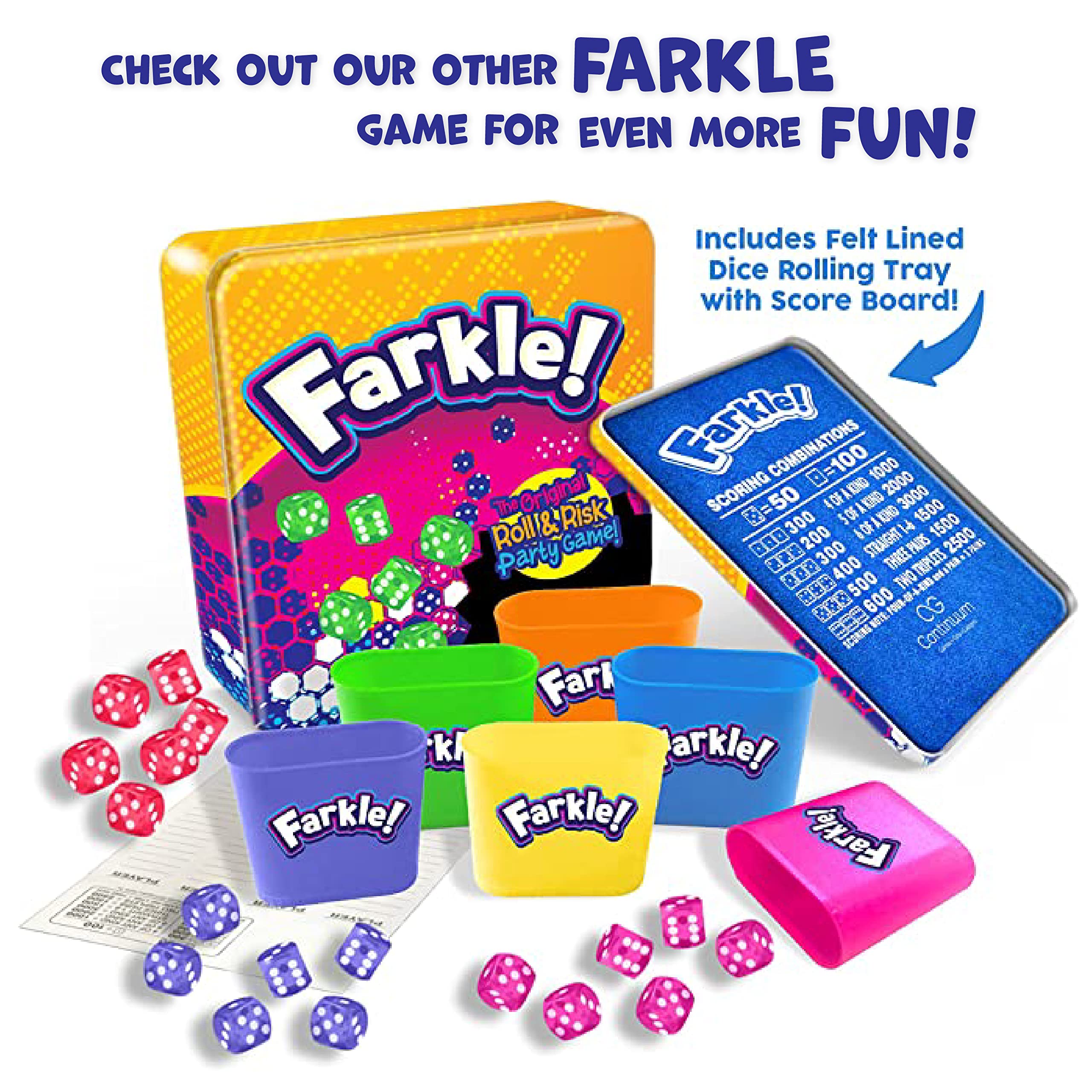 Farkle Fun Cup and Dice – Classic Push-Your-Luck Dice Game with Cup, 6 Dice & Scorepad