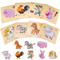 Farm Animal Wooden Puzzles for Toddlers 1-4 - 8-Piece Montessori Jigsaw Set by Faburo