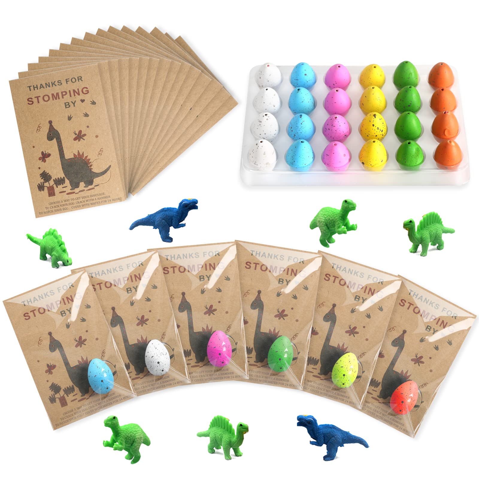 FASBET Dinosaur Hatching Eggs Party Favors – 24-Pack with Cards, Novelty Gifts for Kids