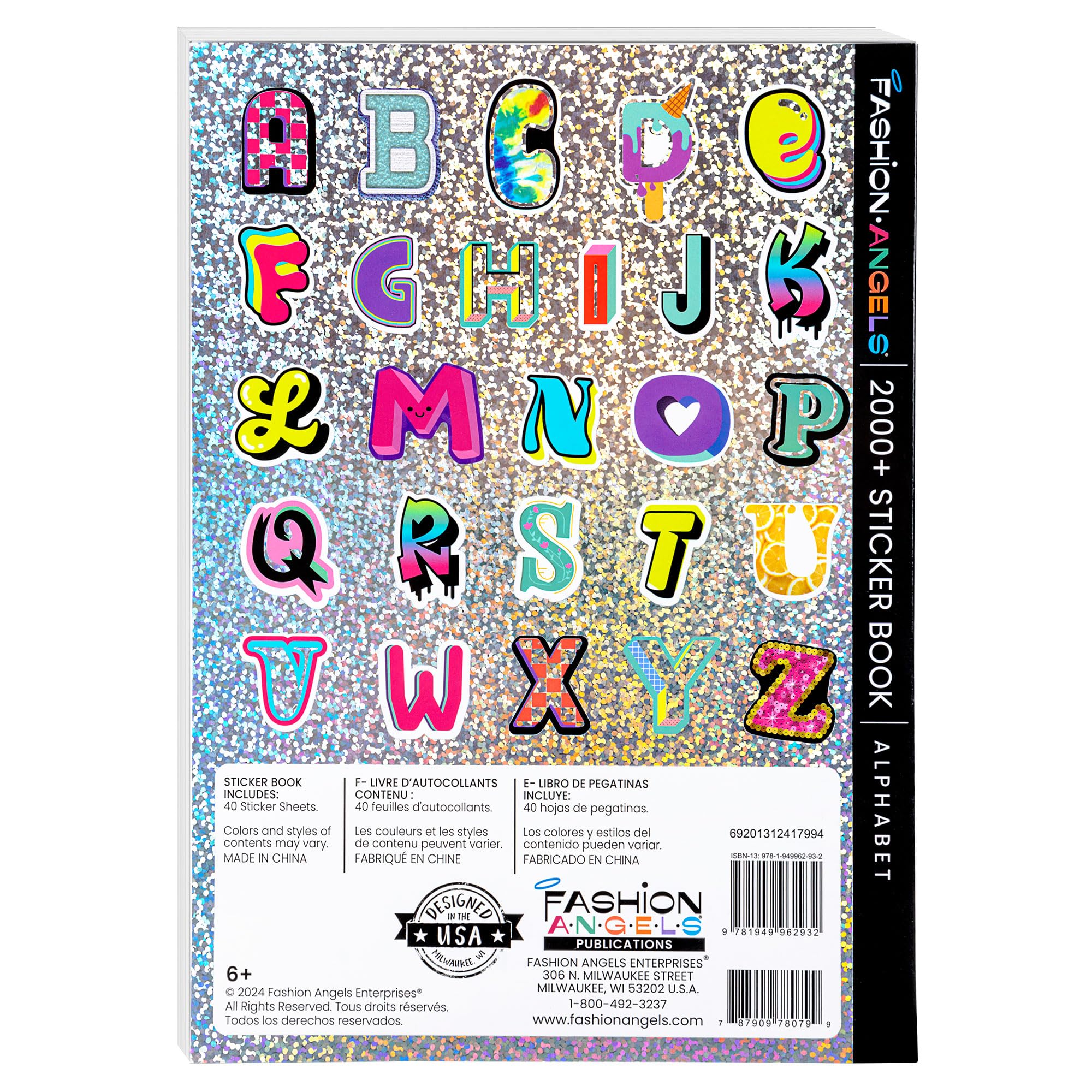 Fashion Angels 2,000+ Alphabet Sticker Book – 40 Sheets of Colorful Letter Stickers for Crafting, Scrapbooking, and Personalizing Notebooks