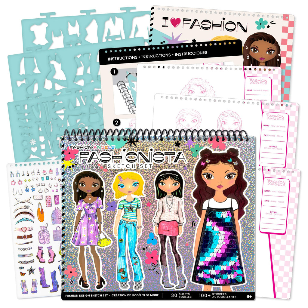 Fashion Angels Fashion Design Sketch Portfolio – 40 Sheets, Stencils & Stickers for Kids Ages 6+