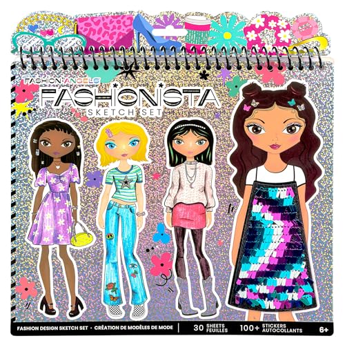 Fashion Angels Fashion Design Sketch Portfolio – 40 Sheets, Stencils & Stickers for Kids Ages 6+
