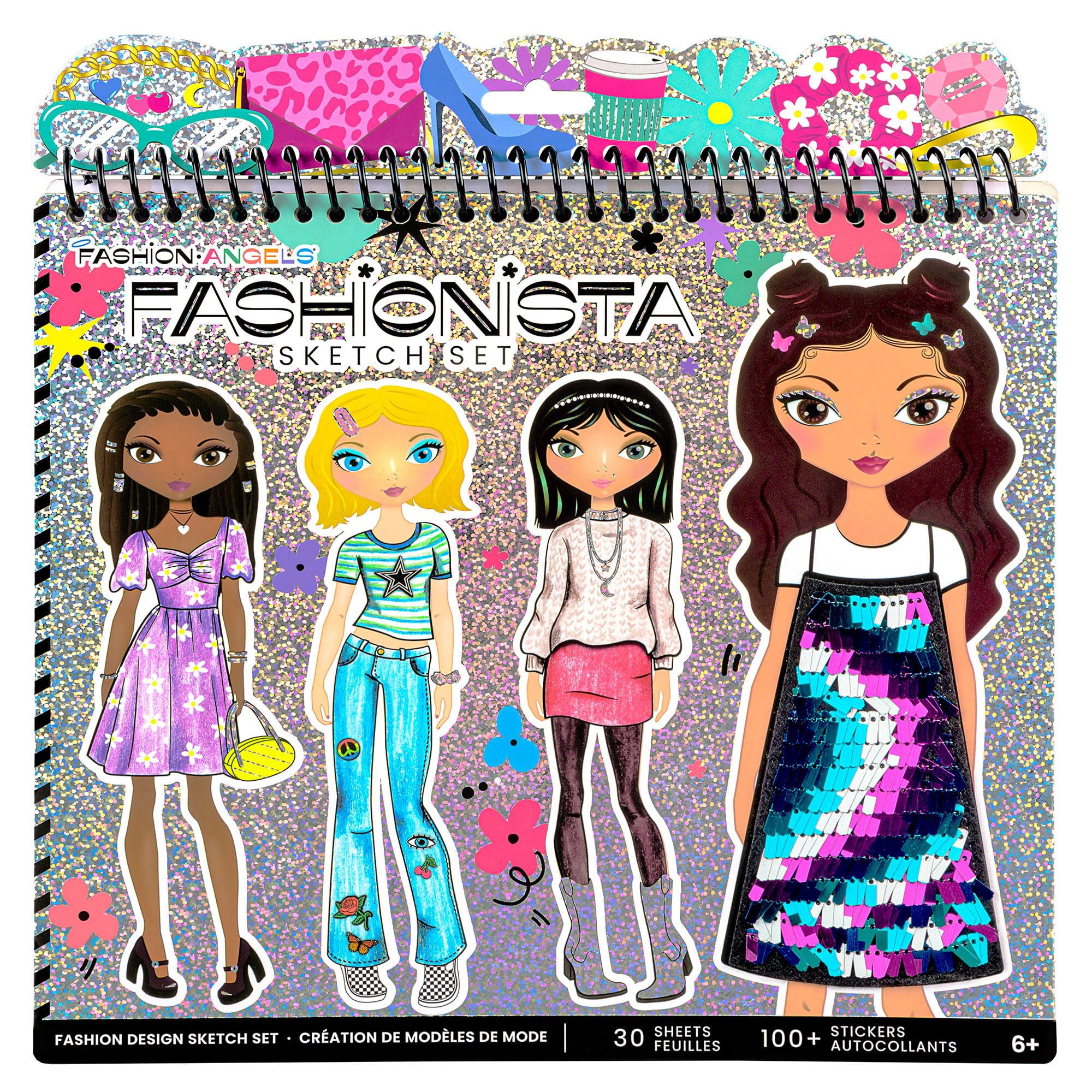 Fashion Angels Fashion Design Sketch Portfolio – 40 Sheets, Stencils & Stickers for Kids Ages 6+