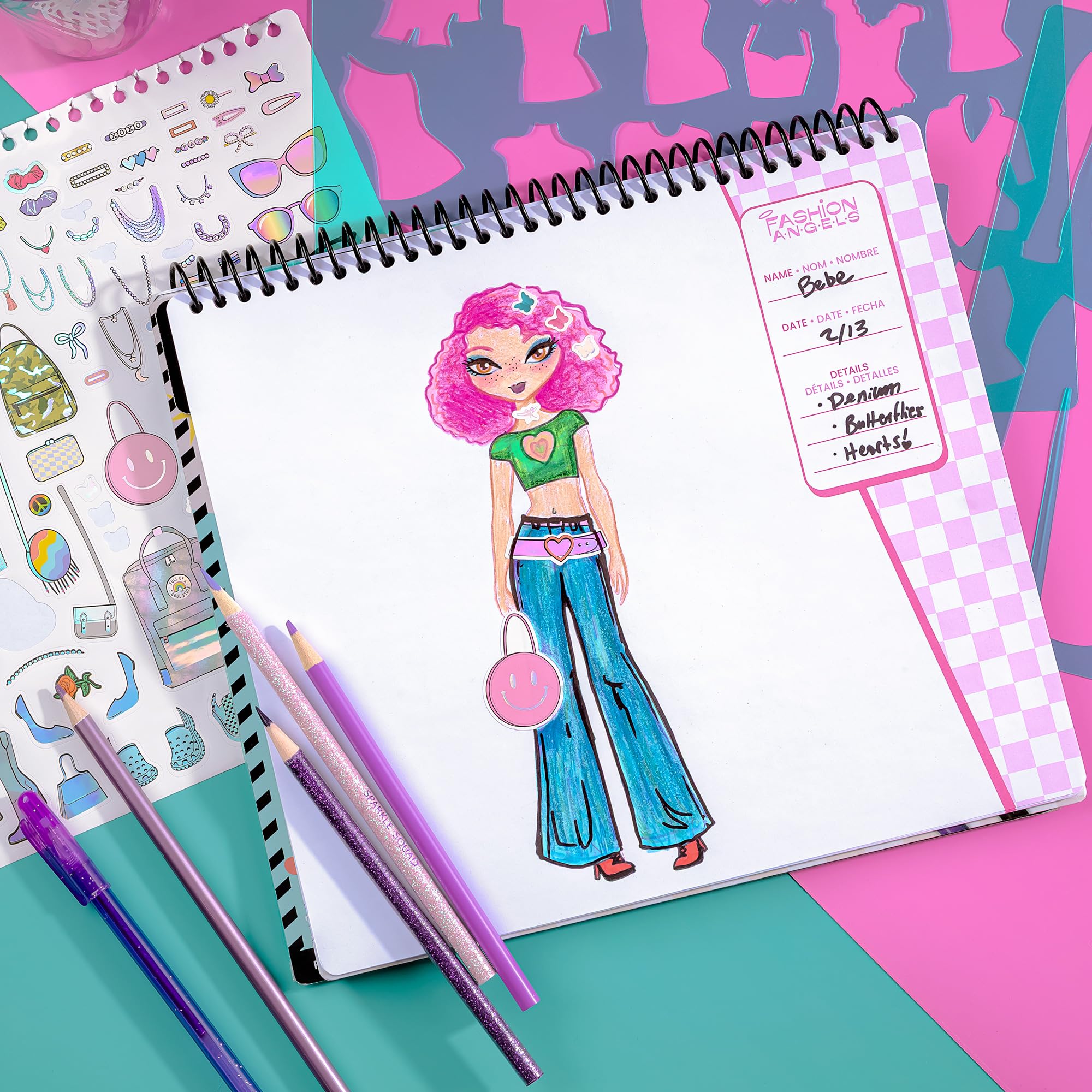 Fashion Angels Fashion Design Sketch Portfolio – 40 Sheets, Stencils & Stickers for Kids Ages 6+