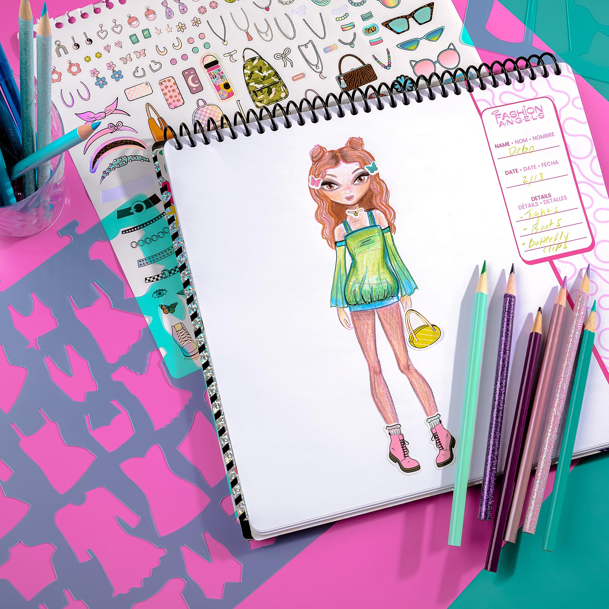 Fashion Angels Fashion Design Sketch Portfolio – 40 Sheets, Stencils & Stickers for Kids Ages 6+