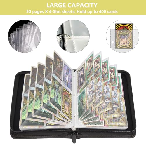 FavorFishFans 400-Card Binder with Removable Sleeves – Red Faux Leather Trading Card Album