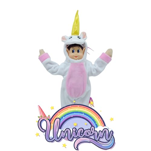 Fayelfland Unicorn Costume for 12-Inch Elf Dolls – White Christmas Outfit with Hat, CPC Certified