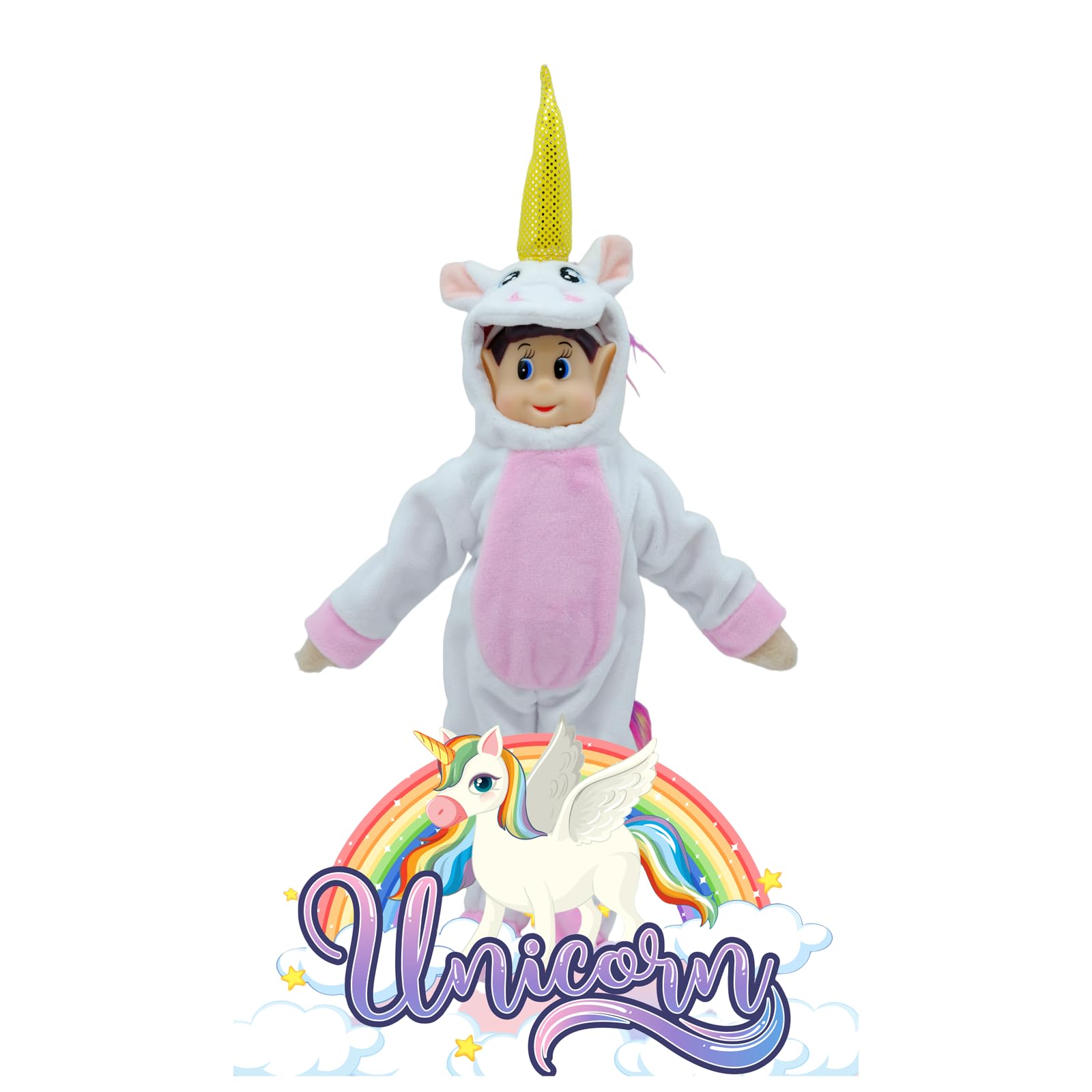 Fayelfland Unicorn Costume for 12-Inch Elf Dolls – White Christmas Outfit with Hat, CPC Certified