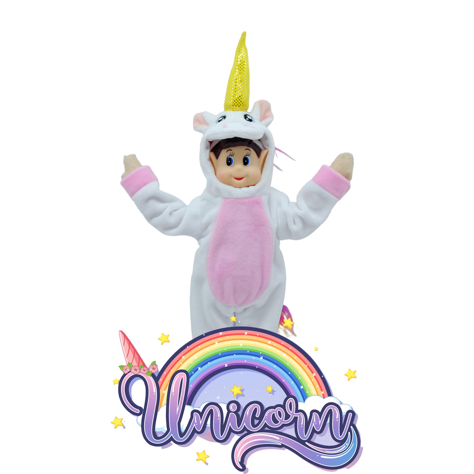 Fayelfland Unicorn Costume for 12-Inch Elf Dolls – White Christmas Outfit with Hat, CPC Certified