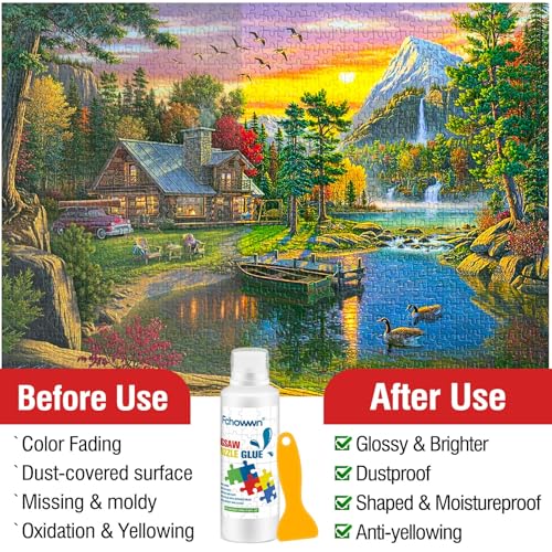 Fchowwn Jigsaw Puzzle Glue – 2 Pack 120ml Non-Toxic PVA Adhesive with Sponge Applicator for Preserving Puzzles