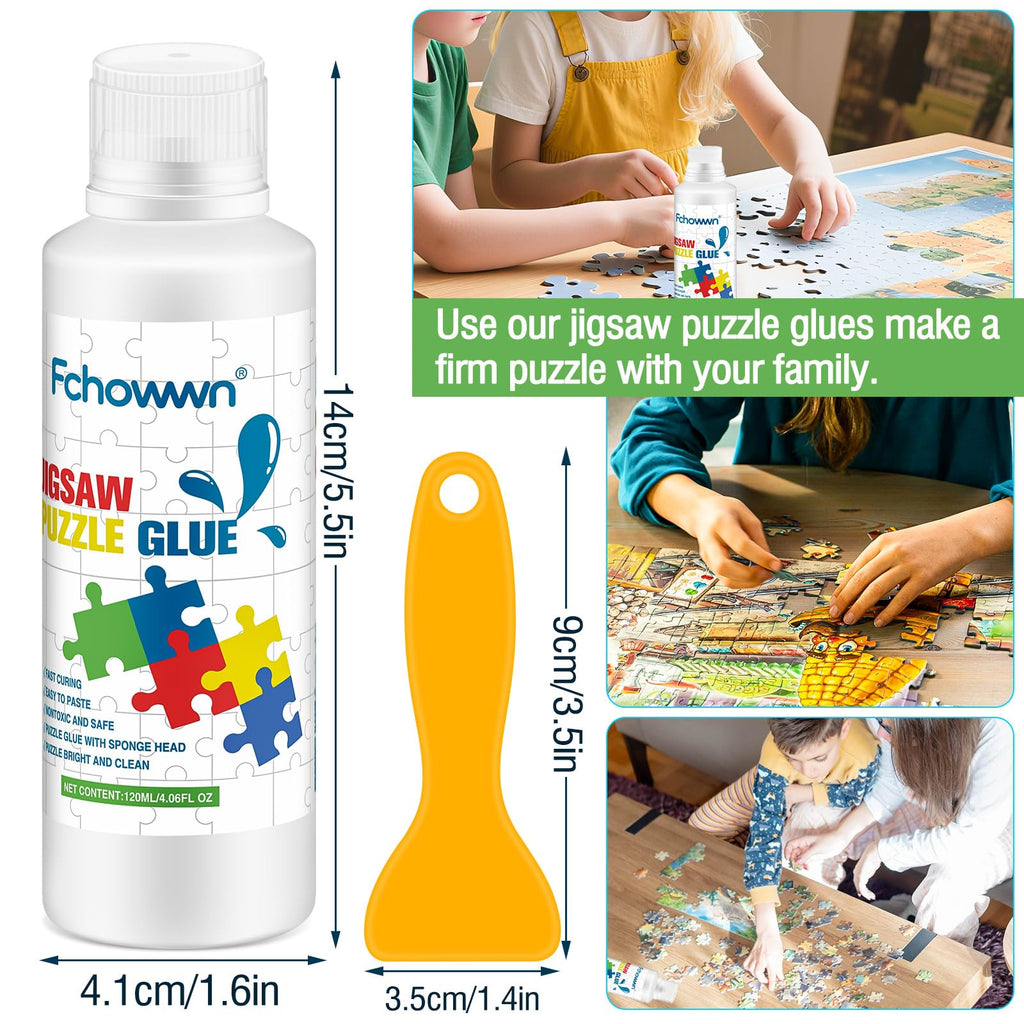 Fchowwn Jigsaw Puzzle Glue – 2 Pack 120ml Non-Toxic PVA Adhesive with Sponge Applicator for Preserving Puzzles