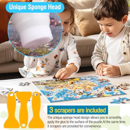 Fchowwn Jigsaw Puzzle Glue – 2 Pack 120ml Non-Toxic PVA Adhesive with Sponge Applicator for Preserving Puzzles
