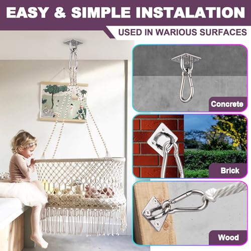 Feanron 4 Pack M6 Stainless Steel Heavy Duty Hammock Hanging Hooks - 880 lbs Capacity, Indoor/Outdoor