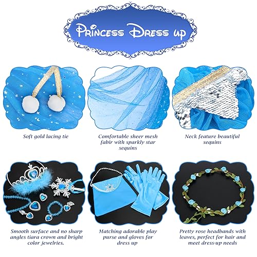 Fedio 12-Piece Princess Cape Set for Little Girls – Glitter Cape & Accessories, Ages 3-8