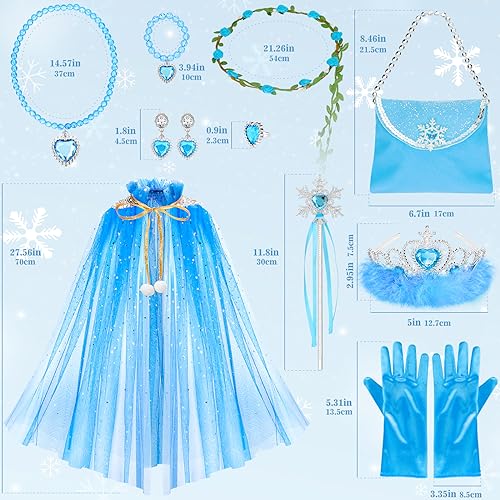 Fedio 12-Piece Princess Cape Set for Little Girls – Glitter Cape & Accessories, Ages 3-8