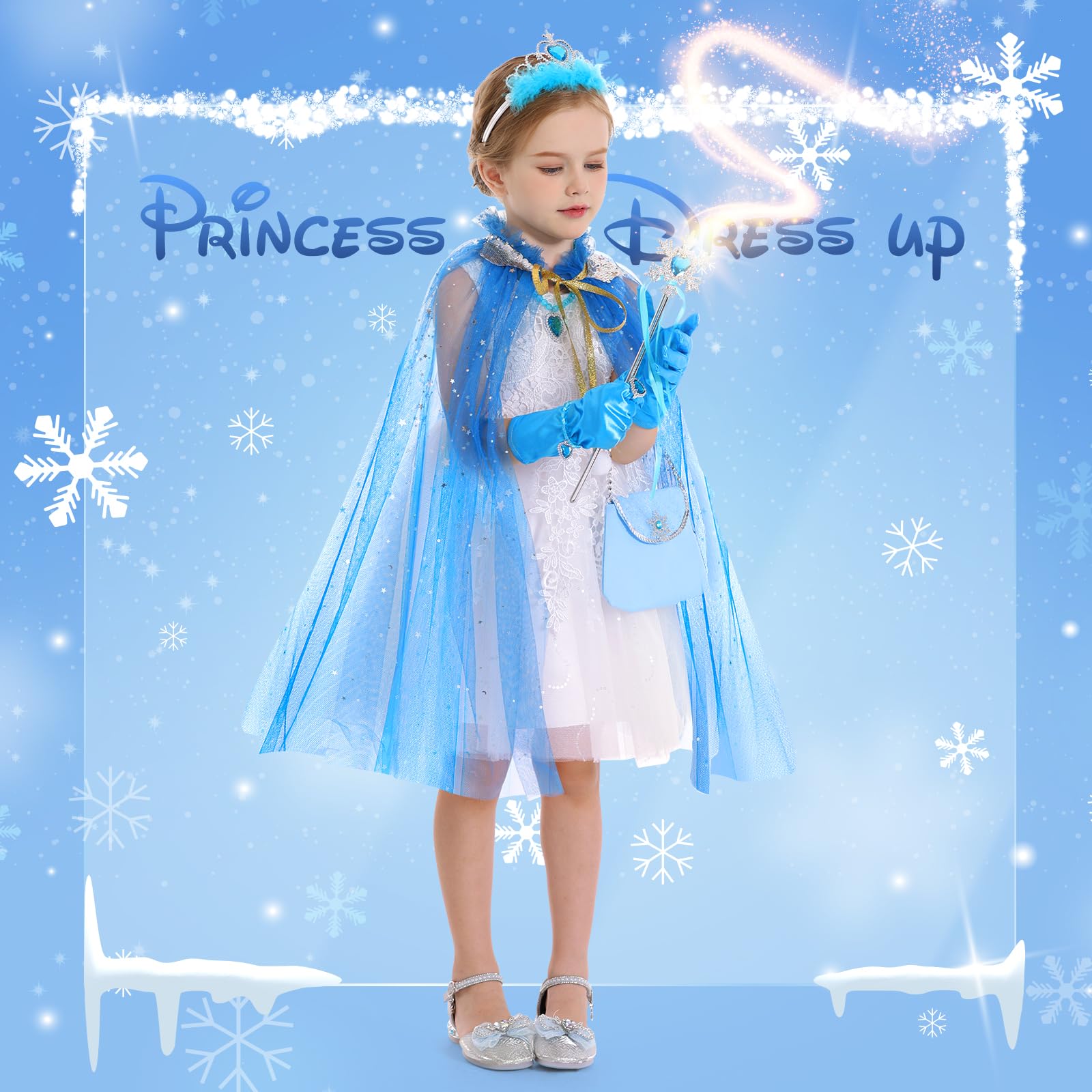 Fedio 12-Piece Princess Cape Set for Little Girls – Glitter Cape & Accessories, Ages 3-8
