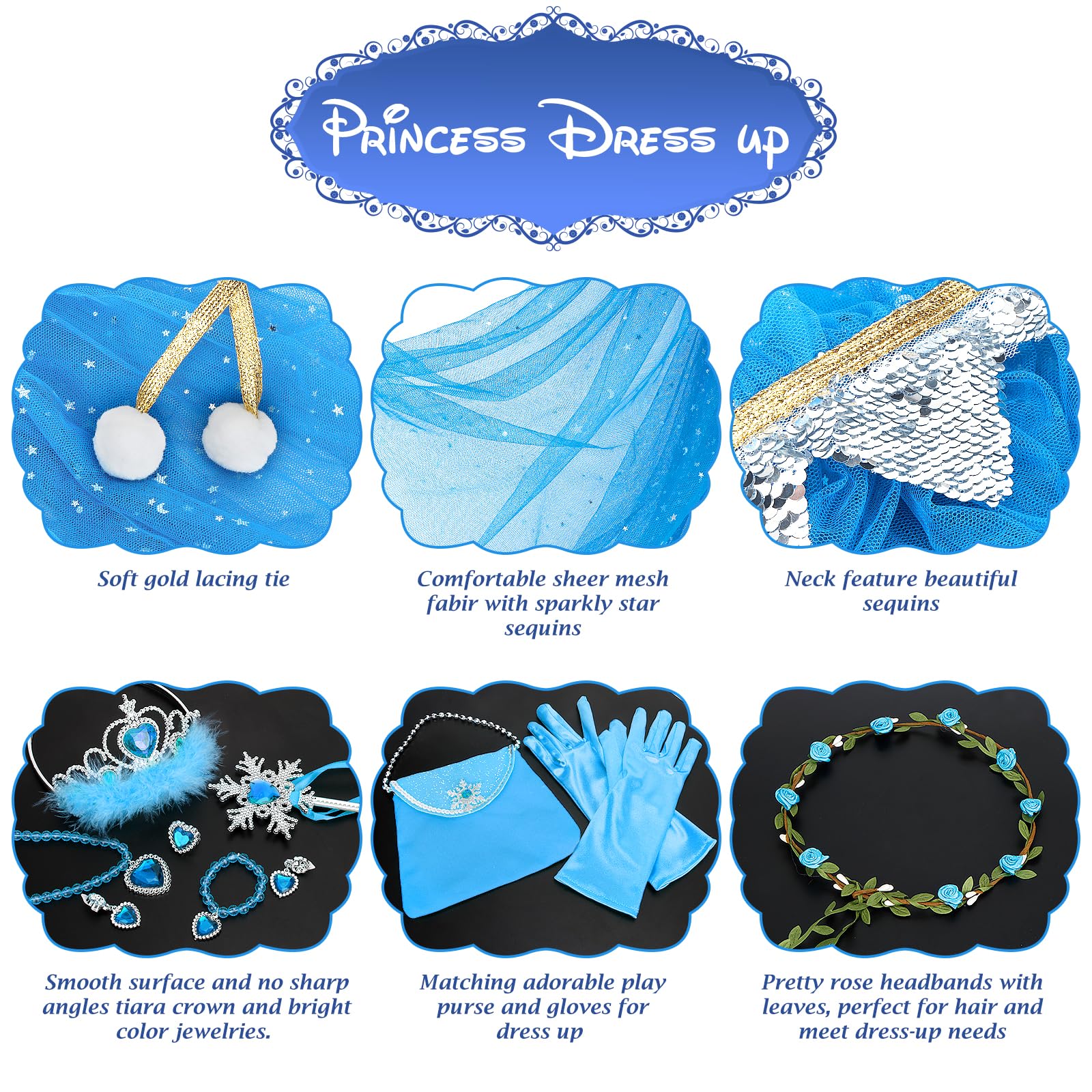 Fedio 12-Piece Princess Cape Set for Little Girls – Glitter Cape & Accessories, Ages 3-8