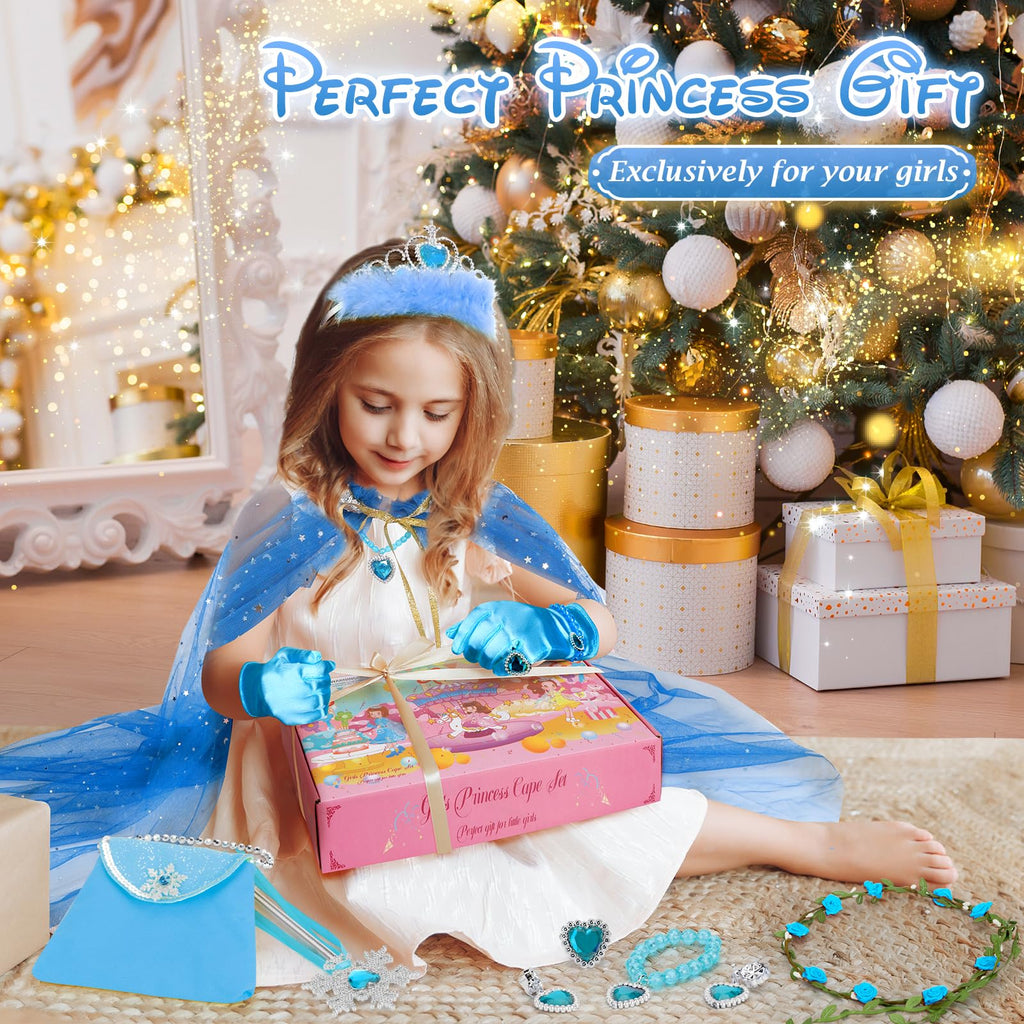 Fedio 12-Piece Princess Cape Set for Little Girls – Glitter Cape & Accessories, Ages 3-8