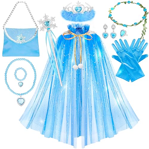 Fedio 12-Piece Princess Cape Set for Little Girls – Glitter Cape & Accessories, Ages 3-8
