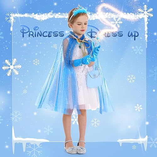 Fedio 12-Piece Princess Cape Set for Little Girls – Glitter Cape & Accessories, Ages 3-8
