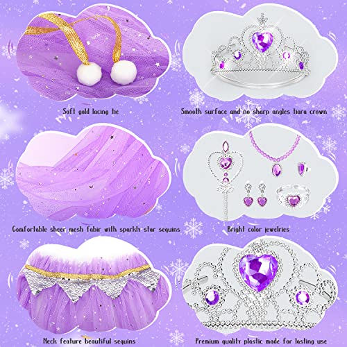 Fedio 7-Piece Princess Cape Set with Tiara, Wand, and Jewelry - Purple