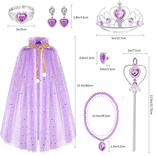 Fedio 7-Piece Princess Cape Set with Tiara, Wand, and Jewelry - Purple