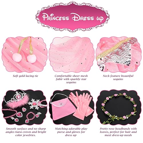 Fedio Princess Cape Set - 12 Pc Dress Up Costume for Girls Ages 3-8