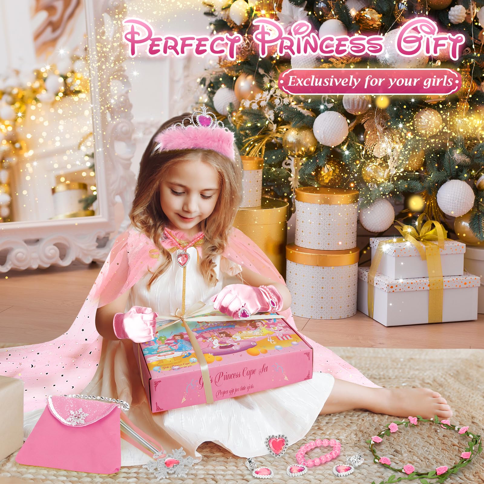 Fedio Princess Cape Set - 12 Pc Dress Up Costume for Girls Ages 3-8
