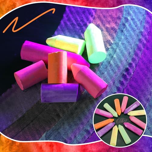 Feifeiya 12-Pack Glow in the Dark Neon Chalk – 6 UV-Reactive Colors, Washable & Low Dust for Blacklight Parties and Outdoor Art