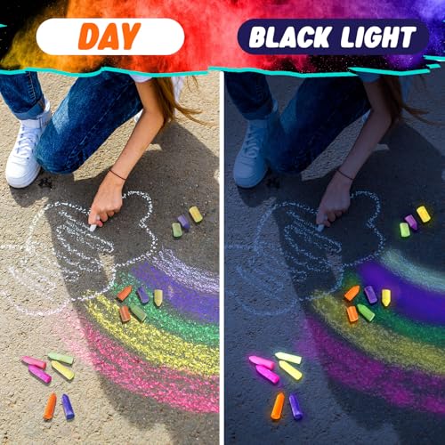 Feifeiya 12-Pack Glow in the Dark Neon Chalk – 6 UV-Reactive Colors, Washable & Low Dust for Blacklight Parties and Outdoor Art