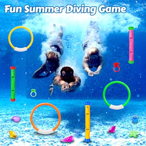 Feivando 20-Piece Pool Diving Toys Set for Kids – Rings, Sticks, Gems & Storage Bag for Summer Water Games