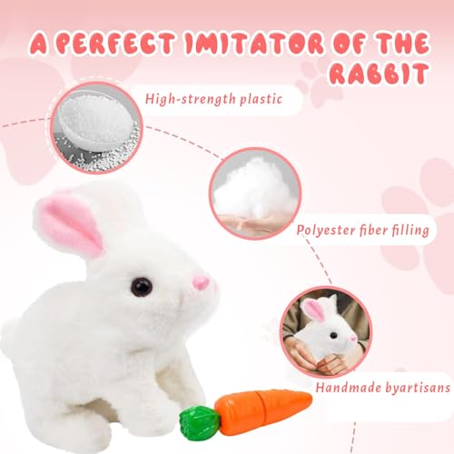 Feknnedm Hopping Bunny Toy – Interactive Easter Plush with Sounds, Jumping, and Twitching Ears (Brown+White)